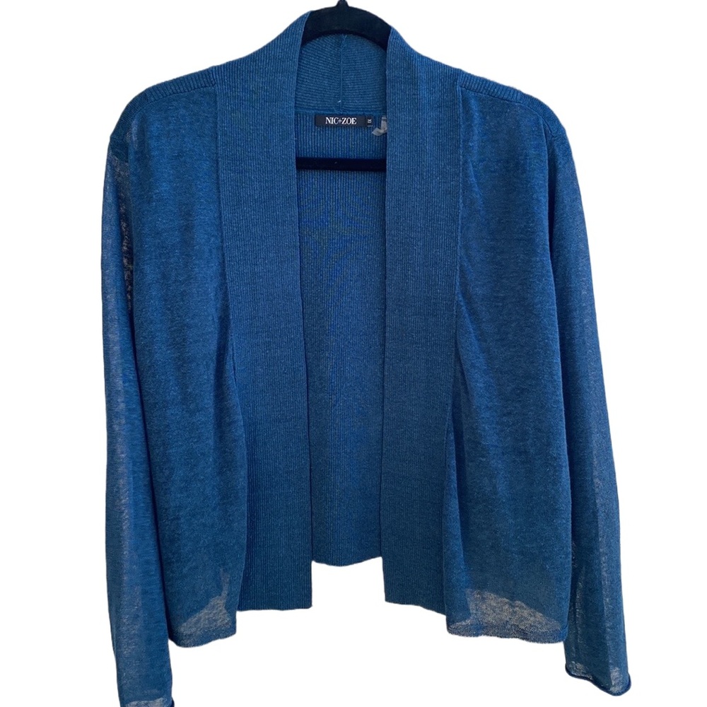 NWT 🦋 Nic+Zoe Lightweight Semi-Sheer Linen Slub Knit Cropped Open Cardigan, 1X